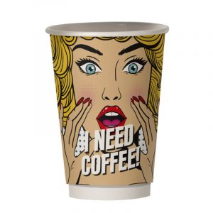 Χάρτινο ποτήρι καφέ διπλότοιχο PinUp - I need coffee