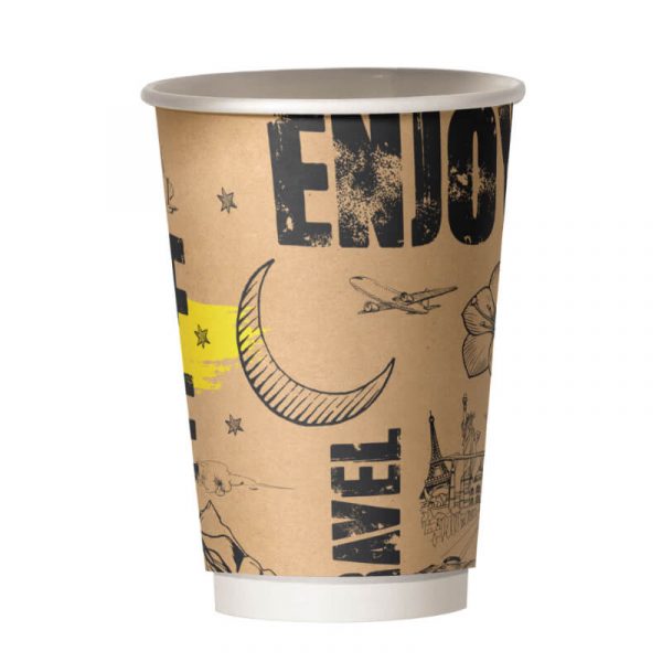 Χάρτινο ποτήρι καφέ διπλότοιχο craft με σχέδιο - enjoy
