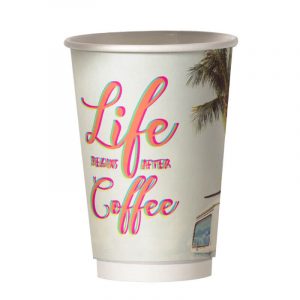 Χάρτινο ποτήρι καφέ διπλότοιχο retro - life begins after coffee