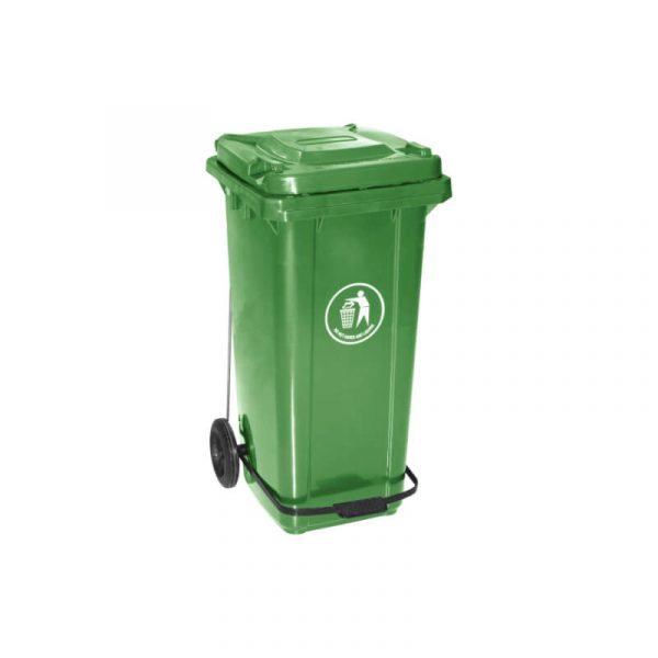 Kάδος απορριμμάτων πλαστικός 120lit πράσινος με μηχανισμό πεντάλ 48x54x95cm
