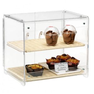 Βιτρίνα ταμείου Plexiglass 2 επιπέδων με 2 δίσκους Polyrattan φυσικό 30cm x 40cm